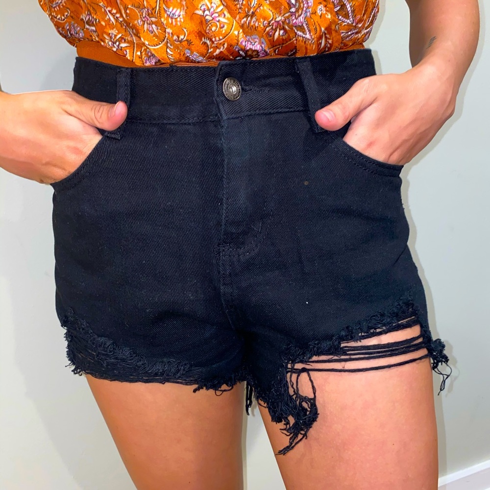 Black denim shorts
